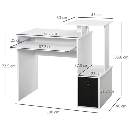 Compact Small Computer PC Desk with Sliding Keyboard Tray, Storage Drawer & Shelf - White