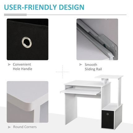 Compact Small Computer PC Desk with Sliding Keyboard Tray, Storage Drawer & Shelf - White