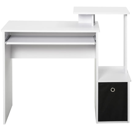 Compact Small Computer PC Desk with Sliding Keyboard Tray, Storage Drawer & Shelf - White