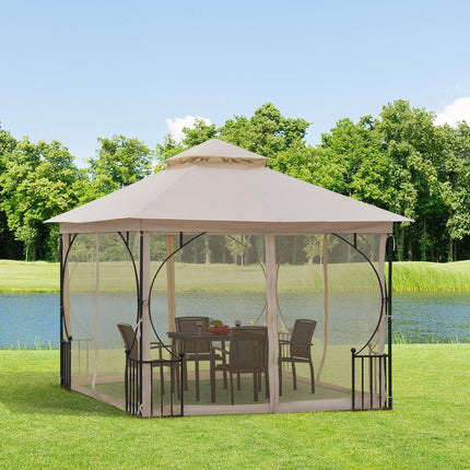 3 x 3 Metre Metal Frame Garden Gazebo with Mesh Sides - Beige