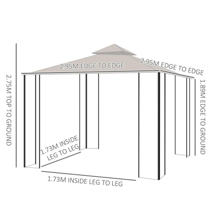 3 x 3 Metre Metal Frame Garden Gazebo with Mesh Sides - Beige