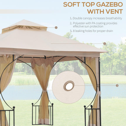 3 x 3 Metre Metal Frame Garden Gazebo with Mesh Sides - Beige