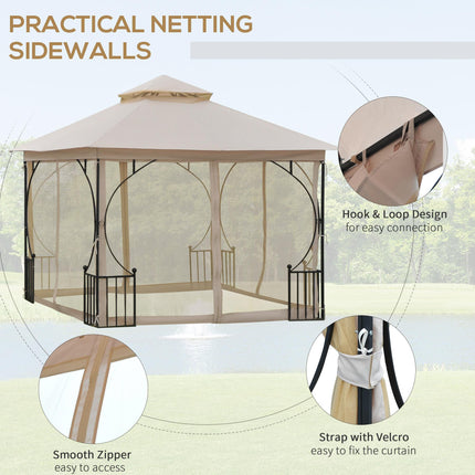 3 x 3 Metre Metal Frame Garden Gazebo with Mesh Sides - Beige