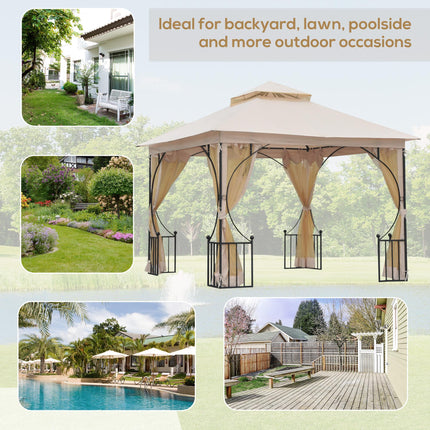 3 x 3 Metre Metal Frame Garden Gazebo with Mesh Sides - Beige