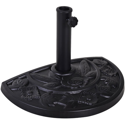 9kg Half Round Resin Parasol Base with Floral Design for Φ3.8cm & Φ4.8cm Umbrella Rod - Black