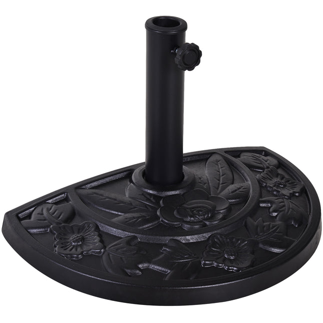 9kg Half Round Resin Parasol Base with Floral Design for Φ3.8cm & Φ4.8cm Umbrella Rod - Black