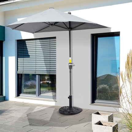 9kg Half Round Resin Parasol Base with Floral Design for Φ3.8cm & Φ4.8cm Umbrella Rod - Black