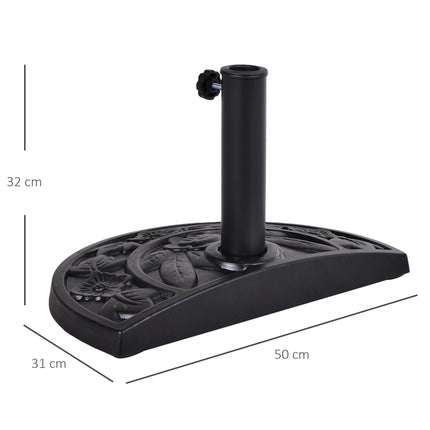 9kg Half Round Resin Parasol Base with Floral Design for Φ3.8cm & Φ4.8cm Umbrella Rod - Black