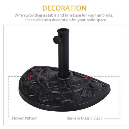 9kg Half Round Resin Parasol Base with Floral Design for Φ3.8cm & Φ4.8cm Umbrella Rod - Black