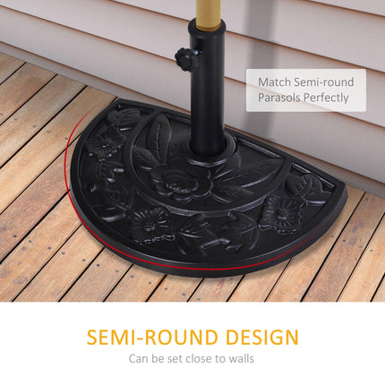 9kg Half Round Resin Parasol Base with Floral Design for Φ3.8cm & Φ4.8cm Umbrella Rod - Black