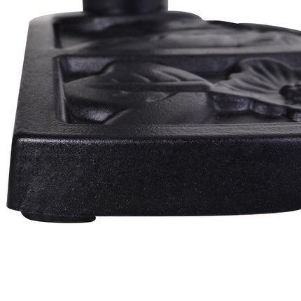 9kg Half Round Resin Parasol Base with Floral Design for Φ3.8cm & Φ4.8cm Umbrella Rod - Black