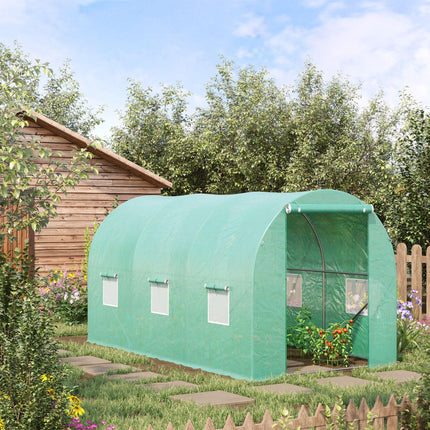 4 Piece Polytunnel Greenhouse with Galvanised Steel Frame 3.95x1.95x1.9m - Green
