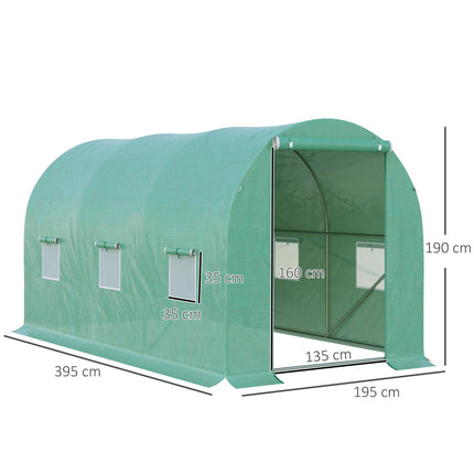 4 Piece Polytunnel Greenhouse with Galvanised Steel Frame 3.95x1.95x1.9m - Green