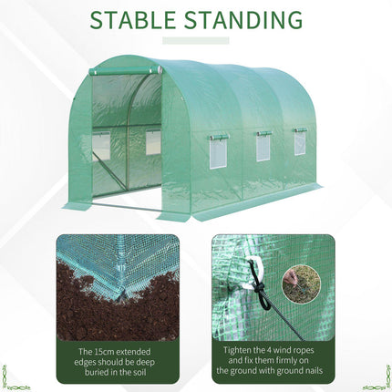 4 Piece Polytunnel Greenhouse with Galvanised Steel Frame 3.95x1.95x1.9m - Green