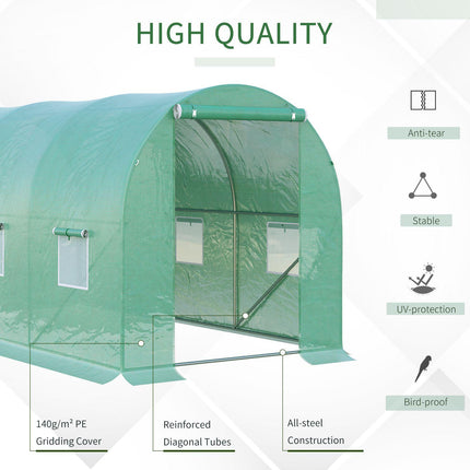 4 Piece Polytunnel Greenhouse with Galvanised Steel Frame 3.95x1.95x1.9m - Green