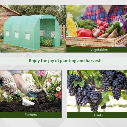 4 Piece Polytunnel Greenhouse with Galvanised Steel Frame 3.95x1.95x1.9m - Green