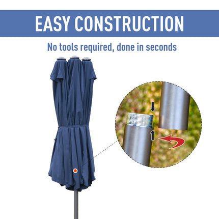4.6m Double Canopy Garden Parasol with UV Protection - Blue