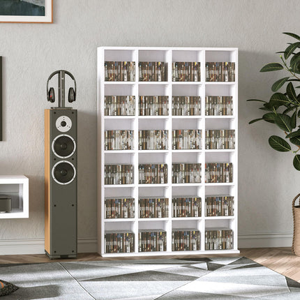 480 CD 312 DVD Storage Shelf Rack with 4 Adjustable Shelves Wooden Bookcase Display Unit - White