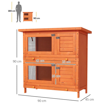 Wooden 2-Tier Rabbit Hutch with Slide-Out Tray and Hinged Roof for Indoor Use - Vintage Yellow Green