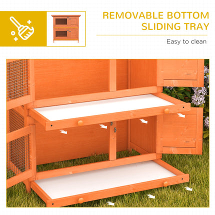 Wooden 2-Tier Rabbit Hutch with Slide-Out Tray and Hinged Roof for Indoor Use - Vintage Yellow Green