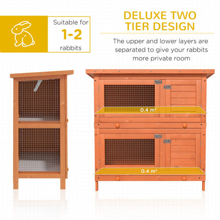 Wooden 2-Tier Rabbit Hutch with Slide-Out Tray and Hinged Roof for Indoor Use - Vintage Yellow Green