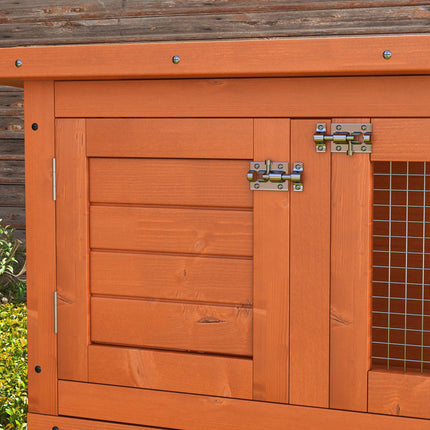 Wooden 2-Tier Rabbit Hutch with Slide-Out Tray and Hinged Roof for Indoor Use - Vintage Yellow Green