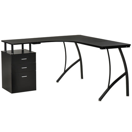L-Shaped Computer Desk with Storage Drawers Home Office Workstation - Black