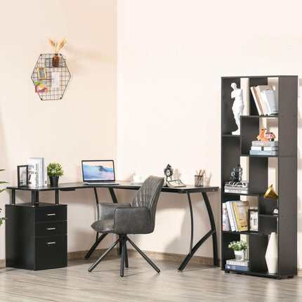L-Shaped Computer Desk with Storage Drawers Home Office Workstation - Black