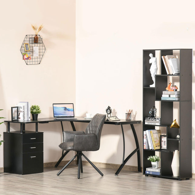 L-Shaped Computer Desk with Storage Drawers Home Office Workstation - Black