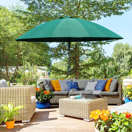 255cm Outdoor Patio Parasol with Push Button Tilt & Fibreglass Ribs - Green