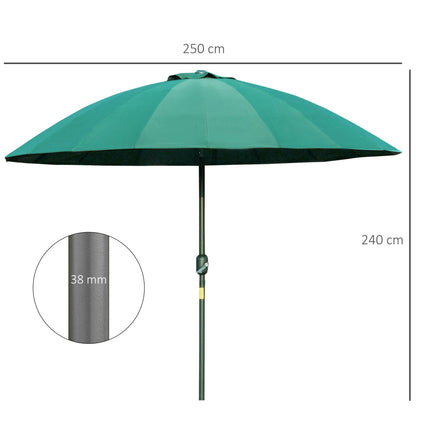 255cm Outdoor Patio Parasol with Push Button Tilt & Fibreglass Ribs - Green