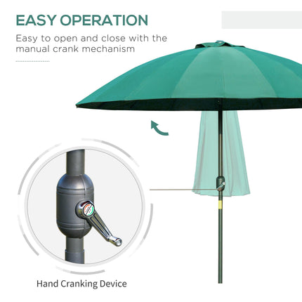 255cm Outdoor Patio Parasol with Push Button Tilt & Fibreglass Ribs - Green