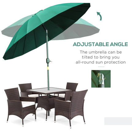 255cm Outdoor Patio Parasol with Push Button Tilt & Fibreglass Ribs - Green