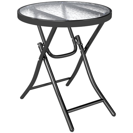 Foldable Round Garden Table with Glass Top and Safety Buckle for Patio Indoor Outdoor - Black