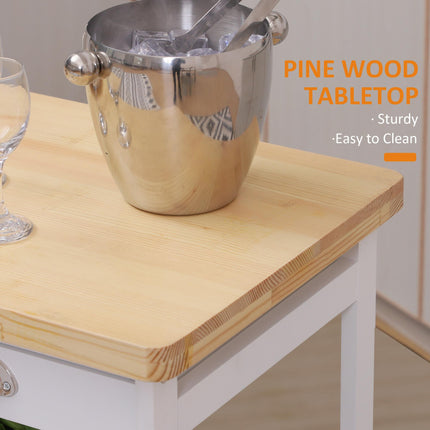 Rolling Kitchen Island Trolley Cart with Drawer, Shelves, Basket & 6-Bottle Wine Rack - White