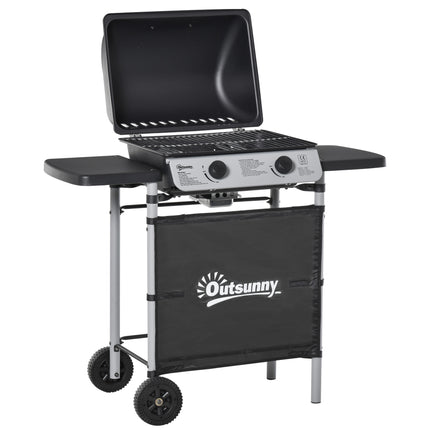 2 Burner Propane Gas Barbecue Grill with Side Shelves - Black