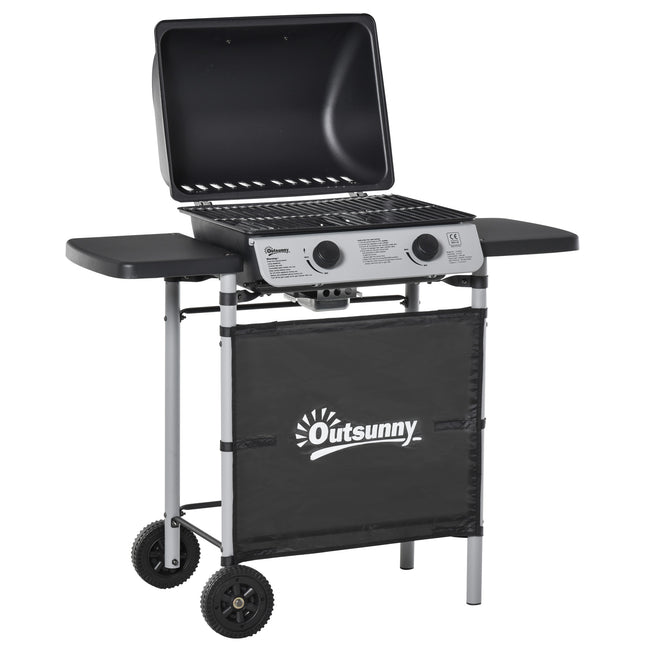 2 Burner Propane Gas Barbecue Grill with Side Shelves - Black