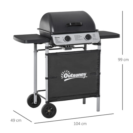 2 Burner Propane Gas Barbecue Grill with Side Shelves - Black