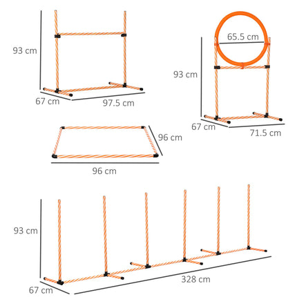 Pet Dog Agility Training Set with Adjustable Jump, Hurdle Bar, Pause Box & Carry Bag - Orange White