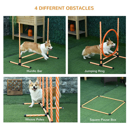 Pet Dog Agility Training Set with Adjustable Jump, Hurdle Bar, Pause Box & Carry Bag - Orange White