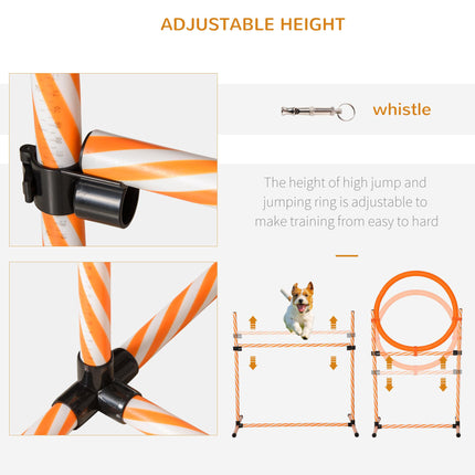 Pet Dog Agility Training Set with Adjustable Jump, Hurdle Bar, Pause Box & Carry Bag - Orange White