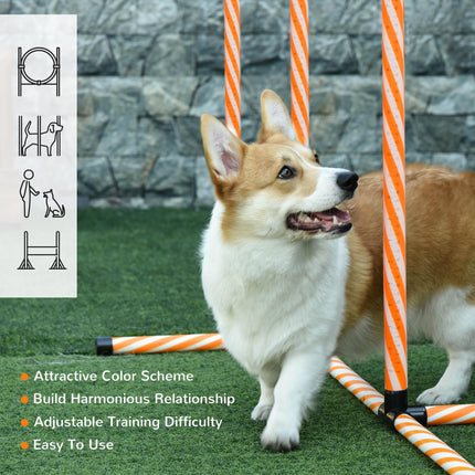 Pet Dog Agility Training Set with Adjustable Jump, Hurdle Bar, Pause Box & Carry Bag - Orange White