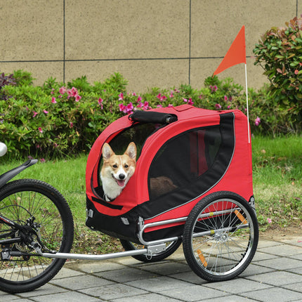 Folding Dog Bike Trailer with Removable Cover and Jogger Function - Red