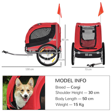 Folding Dog Bike Trailer with Removable Cover and Jogger Function - Red