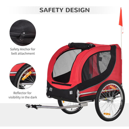 Folding Dog Bike Trailer with Removable Cover and Jogger Function - Red