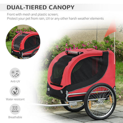 Folding Dog Bike Trailer with Removable Cover and Jogger Function - Red