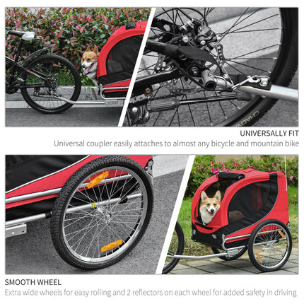 Folding Dog Bike Trailer with Removable Cover and Jogger Function - Red