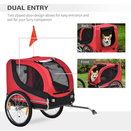 Folding Dog Bike Trailer with Removable Cover and Jogger Function - Red