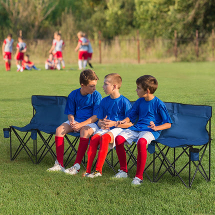 6 Seater Folding Sports Bench with Removable Cup Holders - Blue