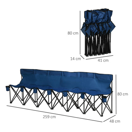 6 Seater Folding Sports Bench with Removable Cup Holders - Blue